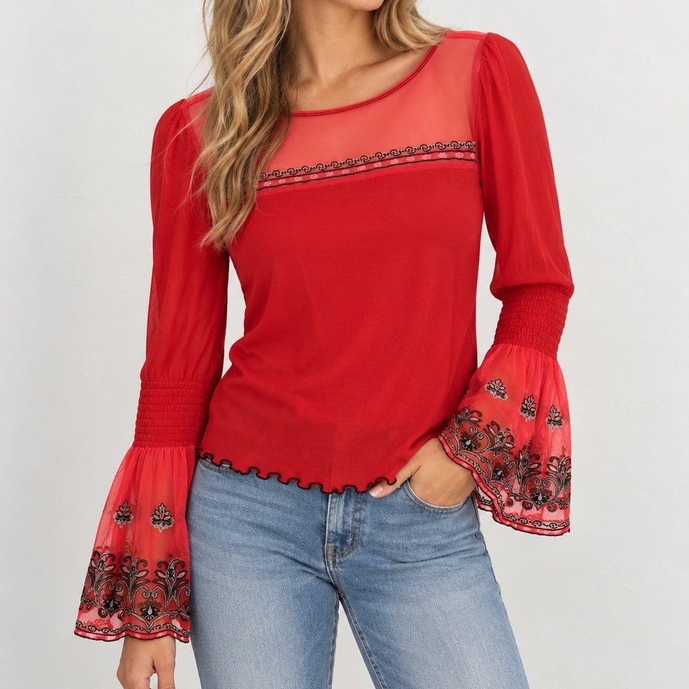 Free People High Tides Embroidered Blouse Boho Indie Gypsy Festival Ethereal